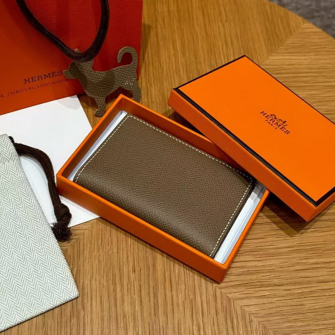 Hermes MC² Euclide Card Holder Handmade In Epsom Calfskin Leather 18 Etoupe - Image 8