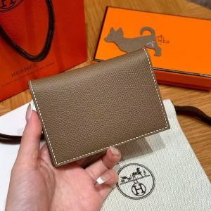 Hermes MC² Euclide Card Holder Handmade In Epsom Calfskin Leather 18 Etoupe - Image 7