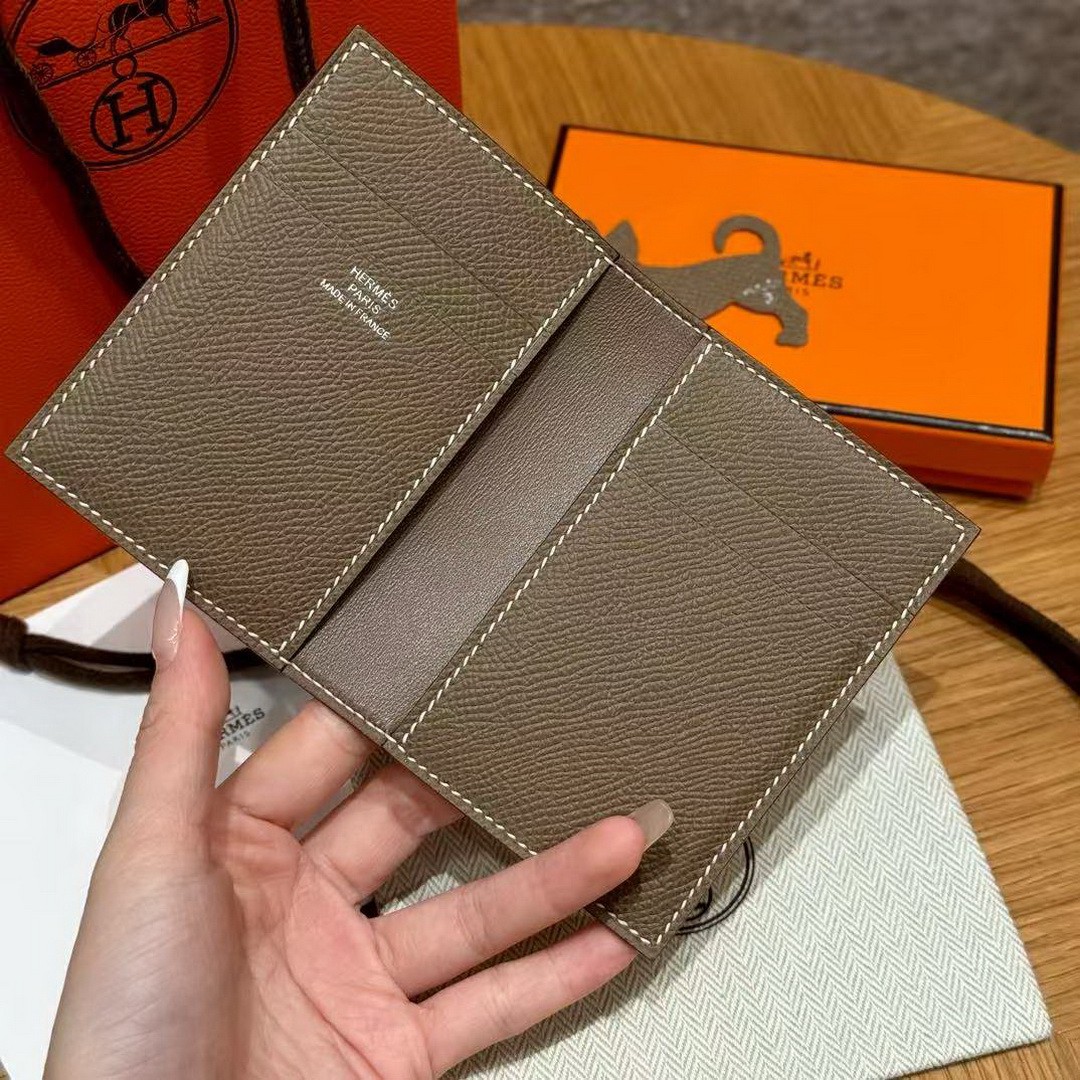 Hermes MC² Euclide Card Holder Handmade In Epsom Calfskin Leather 18 Etoupe - Image 6