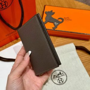 Hermes MC² Euclide Card Holder Handmade In Epsom Calfskin Leather 8F Girs Etain - Image 14