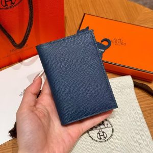 Hermes MC² Euclide Card Holder Handmade In Epsom Calfskin Leather S4 Deep Blue