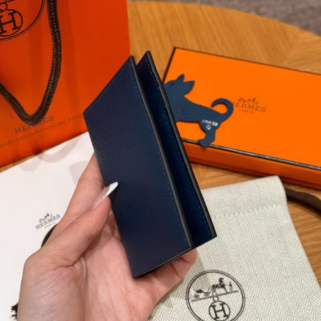 Hermes MC² Euclide Card Holder Handmade In Epsom Calfskin Leather S4 Deep Blue - Image 14