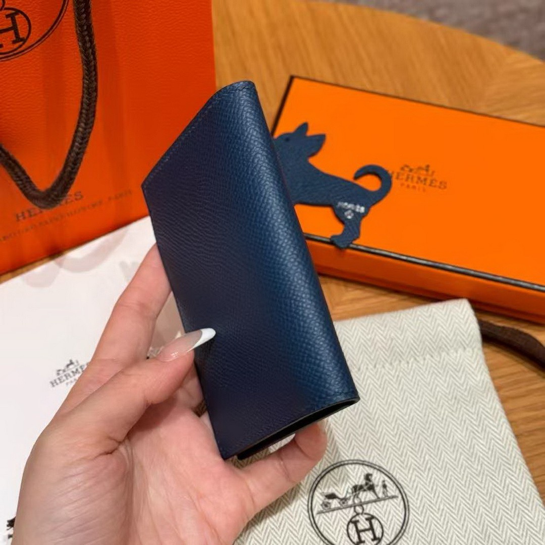 Hermes MC² Euclide Card Holder Handmade In Epsom Calfskin Leather S4 Deep Blue - Image 13