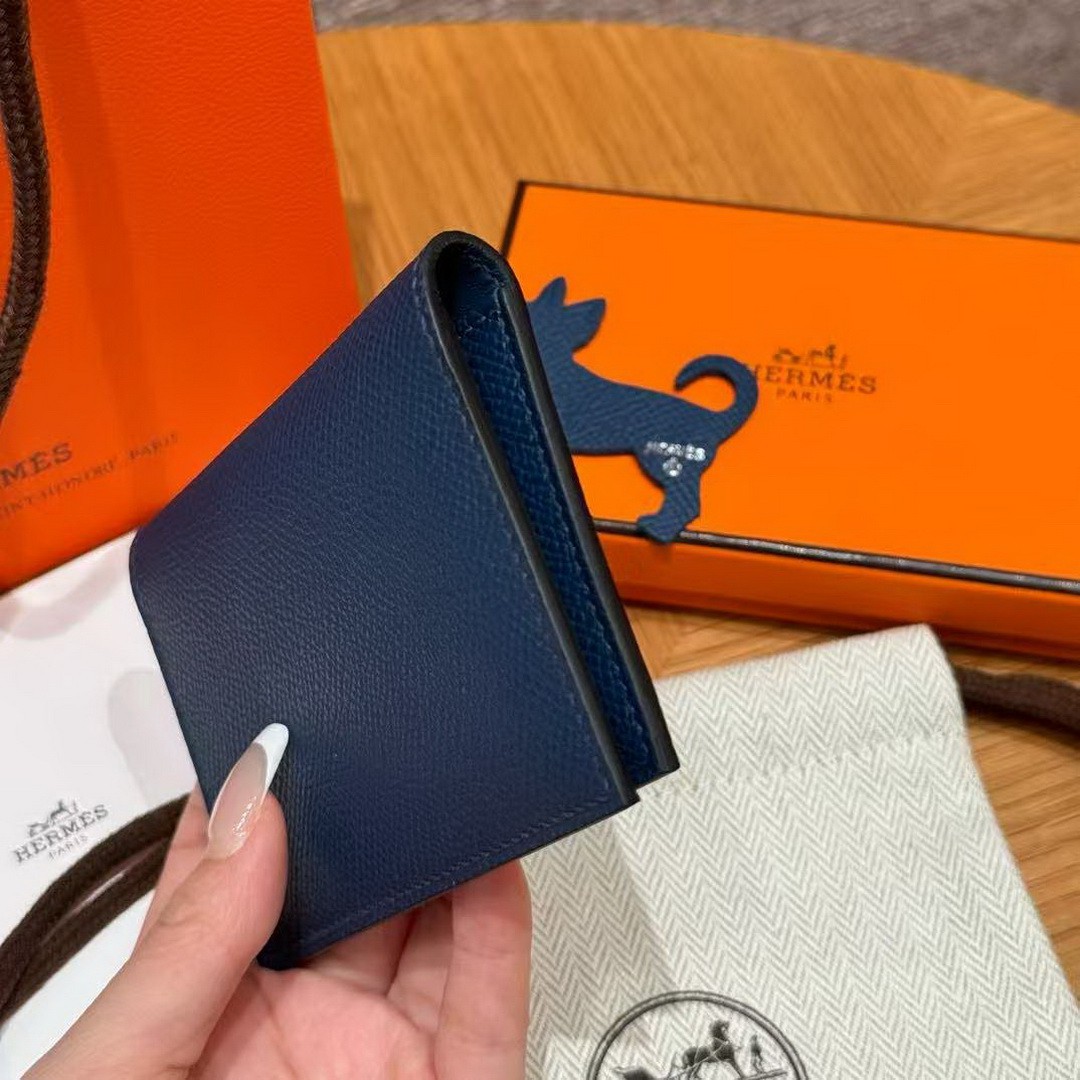 Hermes MC² Euclide Card Holder Handmade In Epsom Calfskin Leather S4 Deep Blue - Image 12