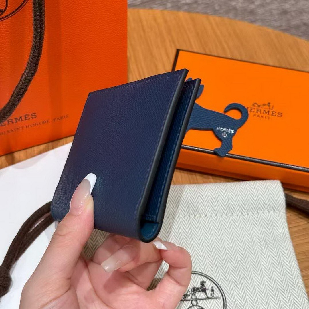 Hermes MC² Euclide Card Holder Handmade In Epsom Calfskin Leather S4 Deep Blue - Image 11