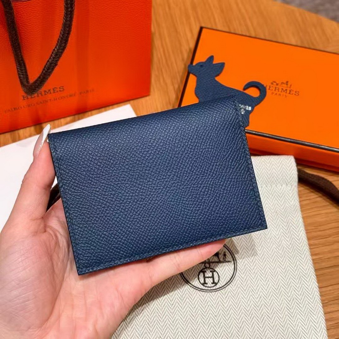 Hermes MC² Euclide Card Holder Handmade In Epsom Calfskin Leather S4 Deep Blue - Image 9