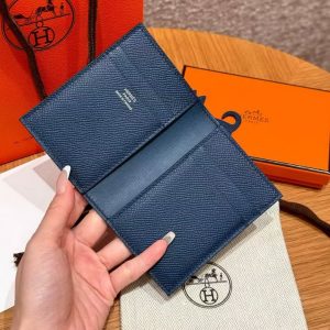 Hermes MC² Euclide Card Holder Handmade In Epsom Calfskin Leather S4 Deep Blue - Image 8