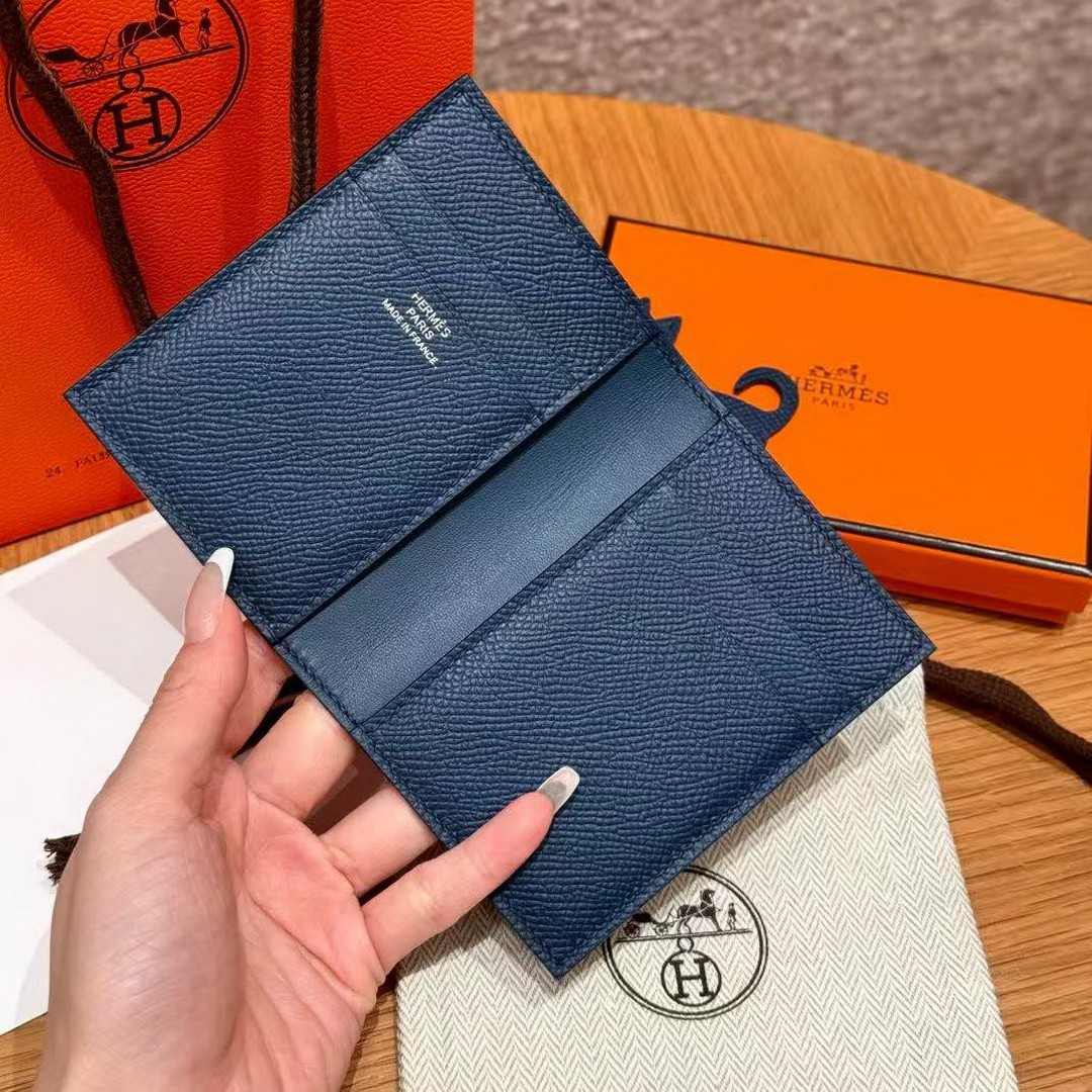Hermes MC² Euclide Card Holder Handmade In Epsom Calfskin Leather S4 Deep Blue - Image 8