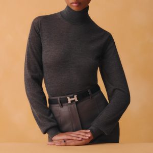 Hermes Mini Constance Guillochee Belt Buckle & Reversible Leather Strap 24 mm Swift and Epsom Calfskin Étoupe Blanc - Image 4
