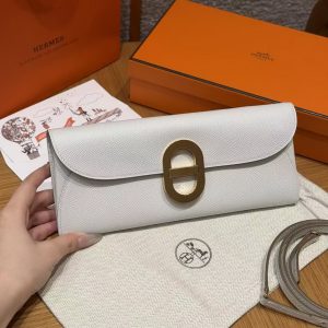 Hermes Maillon To Go Wallet Handmade In Epsom Calfskin Leather Gold Hardware M4 Gris Pale