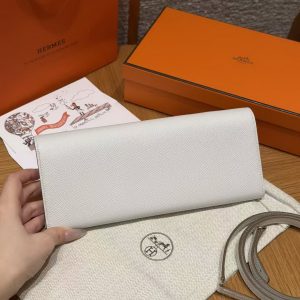 Hermes Maillon To Go Wallet Handmade In Epsom Calfskin Leather Gold Hardware M4 Gris Pale - Image 2