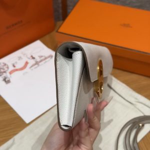Hermes Maillon To Go Wallet Handmade In Epsom Calfskin Leather Gold Hardware M4 Gris Pale - Image 16
