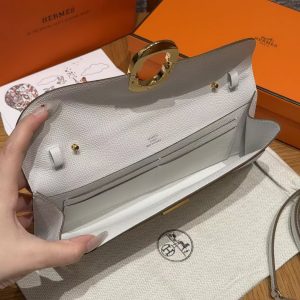 Hermes Maillon To Go Wallet Handmade In Epsom Calfskin Leather Gold Hardware M4 Gris Pale - Image 13