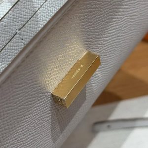 Hermes Maillon To Go Wallet Handmade In Epsom Calfskin Leather Gold Hardware M4 Gris Pale - Image 12