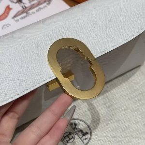 Hermes Maillon To Go Wallet Handmade In Epsom Calfskin Leather Gold Hardware M4 Gris Pale - Image 10