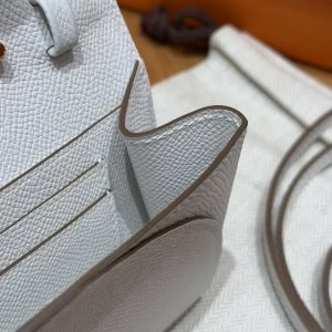 Hermes Maillon To Go Wallet Handmade In Epsom Calfskin Leather Gold Hardware M4 Gris Pale - Image 9