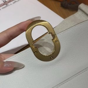 Hermes Maillon To Go Wallet Handmade In Epsom Calfskin Leather Gold Hardware M4 Gris Pale - Image 8