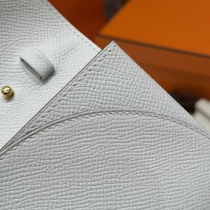 Hermes Maillon To Go Wallet Handmade In Epsom Calfskin Leather Gold Hardware M4 Gris Pale - Image 7