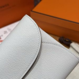 Hermes Maillon To Go Wallet Handmade In Epsom Calfskin Leather Gold Hardware M4 Gris Pale - Image 6