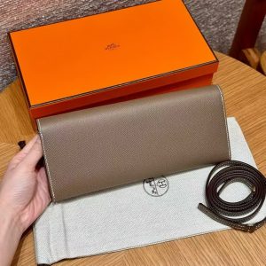 Hermes Maillon To Go Wallet Handmade In Epsom Calfskin Leather Gold Hardware ck18 Etoupe - Image 2