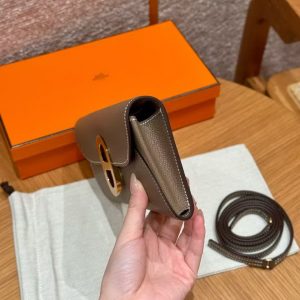 Hermes Maillon To Go Wallet Handmade In Epsom Calfskin Leather Gold Hardware ck18 Etoupe - Image 16