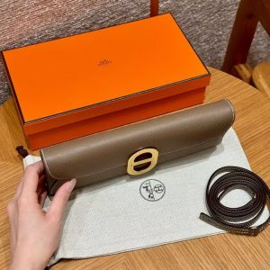 Hermes Maillon To Go Wallet Handmade In Epsom Calfskin Leather Gold Hardware ck18 Etoupe - Image 13