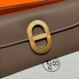 Hermes Maillon To Go Wallet Handmade In Epsom Calfskin Leather Gold Hardware ck18 Etoupe - Image 12