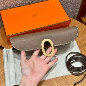 Hermes Maillon To Go Wallet Handmade In Epsom Calfskin Leather Gold Hardware ck18 Etoupe - Image 11