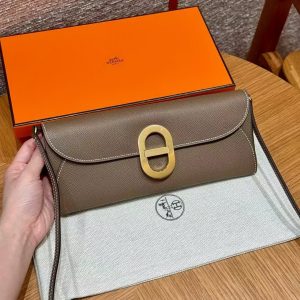 Hermes Maillon To Go Wallet Handmade In Epsom Calfskin Leather Gold Hardware ck18 Etoupe - Image 4