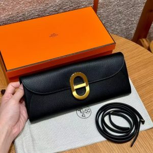 Hermes Maillon To Go Wallet Handmade In Epsom Calfskin Leather Gold Hardware ck89 Noir