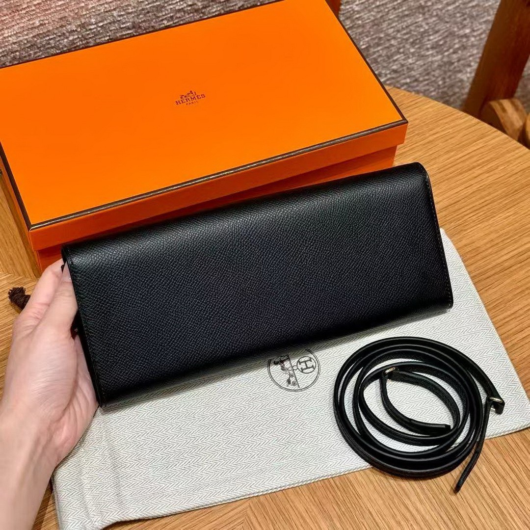 Hermes Maillon To Go Wallet Handmade In Epsom Calfskin Leather Gold Hardware ck89 Noir - Image 2