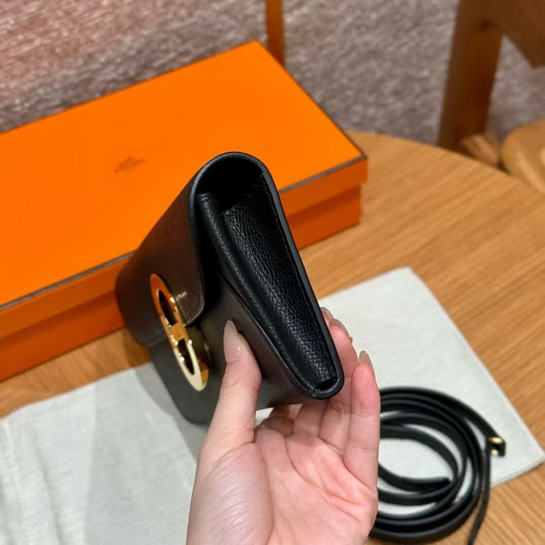 Hermes Maillon To Go Wallet Handmade In Epsom Calfskin Leather Gold Hardware ck89 Noir - Image 15
