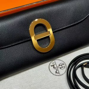Hermes Maillon To Go Wallet Handmade In Epsom Calfskin Leather Gold Hardware ck89 Noir - Image 11