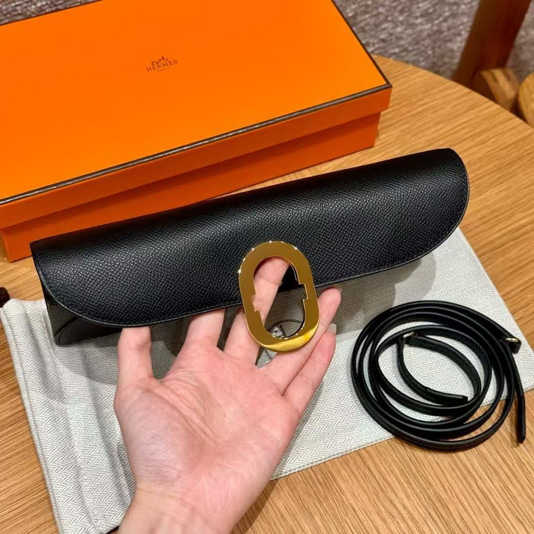 Hermes Maillon To Go Wallet Handmade In Epsom Calfskin Leather Gold Hardware ck89 Noir - Image 10