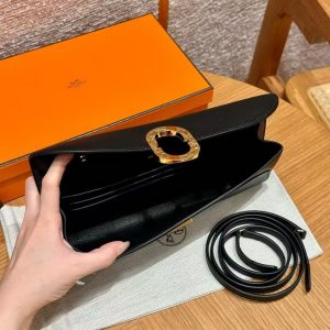 Hermes Maillon To Go Wallet Handmade In Epsom Calfskin Leather Gold Hardware ck89 Noir - Image 8