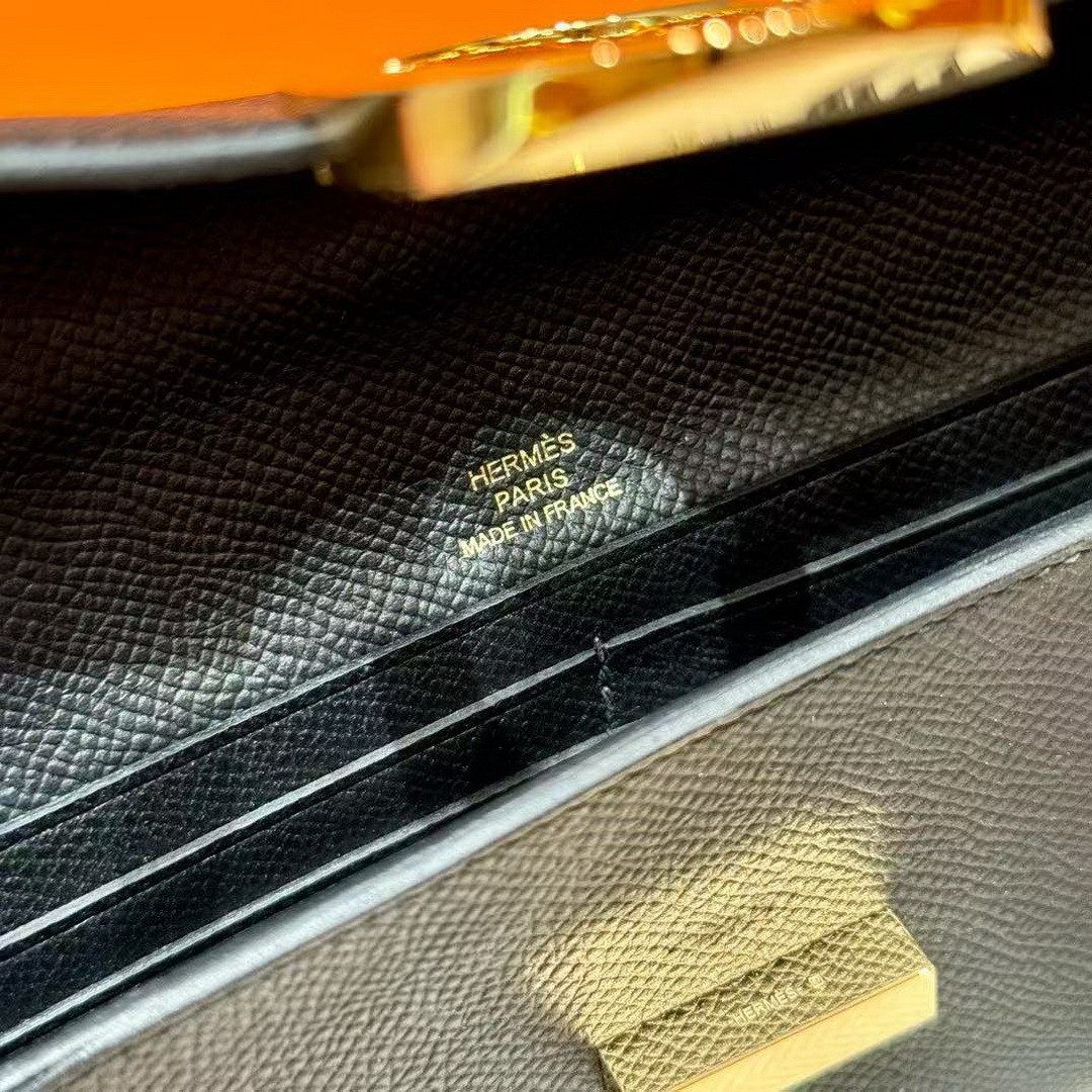 Hermes Maillon To Go Wallet Handmade In Epsom Calfskin Leather Gold Hardware ck89 Noir - Image 6