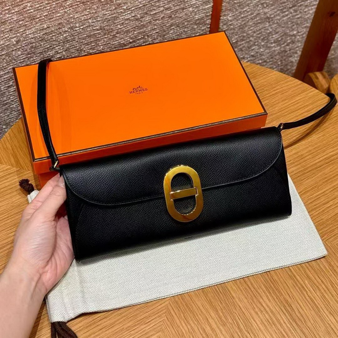 Hermes Maillon To Go Wallet Handmade In Epsom Calfskin Leather Gold Hardware ck89 Noir - Image 4