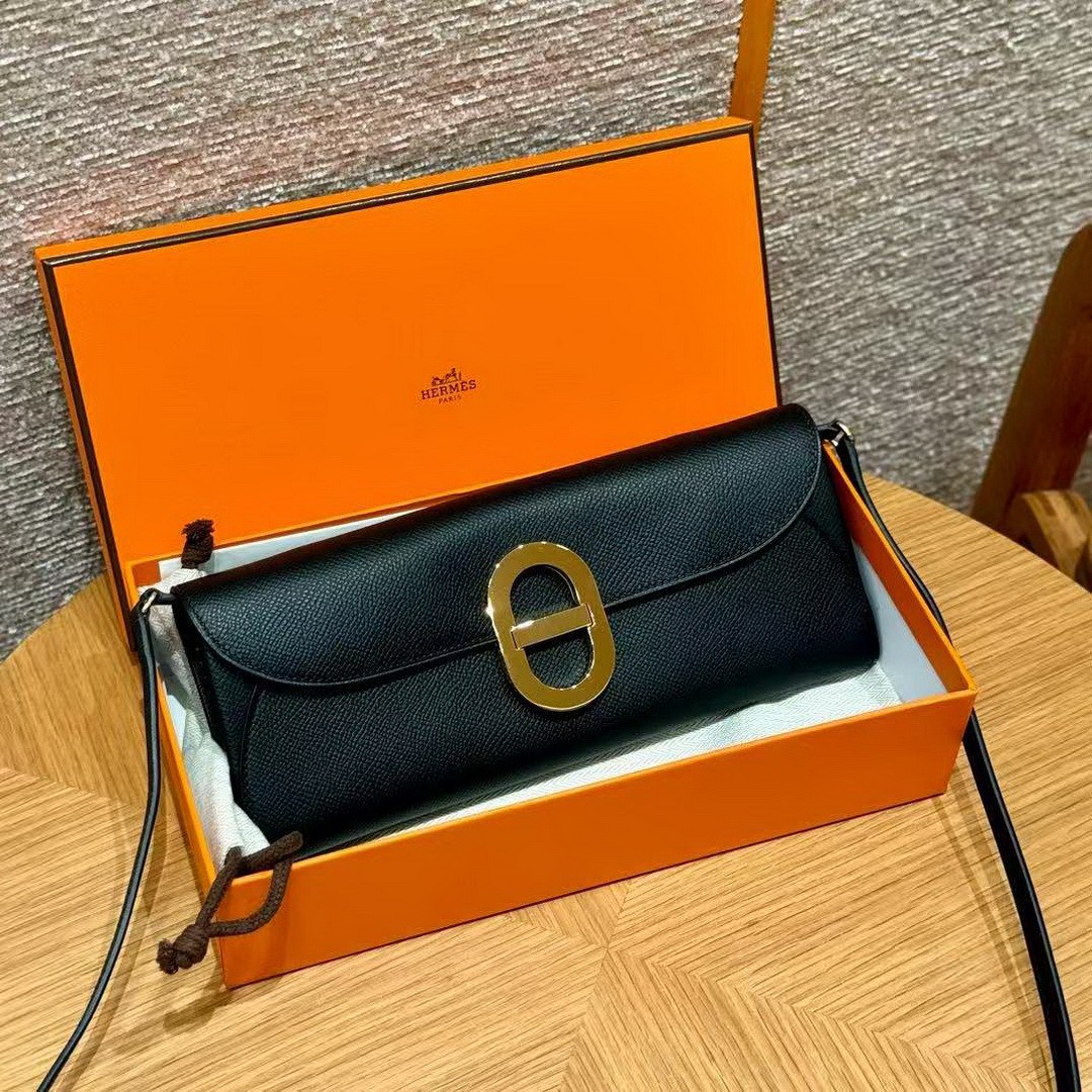 Hermes Maillon To Go Wallet Handmade In Epsom Calfskin Leather Gold Hardware ck89 Noir - Image 3