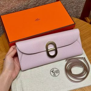 Hermes Maillon To Go Wallet Handmade In Epsom Calfskin Leather Silver Hardware 09 Mauve Pale