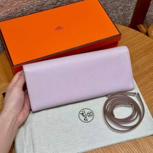 Hermes Maillon To Go Wallet Handmade In Epsom Calfskin Leather Silver Hardware 09 Mauve Pale - Image 2