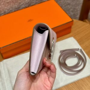 Hermes Maillon To Go Wallet Handmade In Epsom Calfskin Leather Silver Hardware 09 Mauve Pale - Image 13