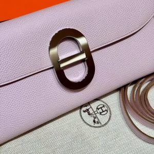 Hermes Maillon To Go Wallet Handmade In Epsom Calfskin Leather Silver Hardware 09 Mauve Pale - Image 10