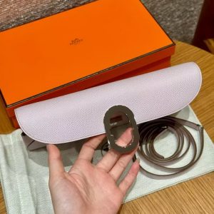 Hermes Maillon To Go Wallet Handmade In Epsom Calfskin Leather Silver Hardware 09 Mauve Pale - Image 9