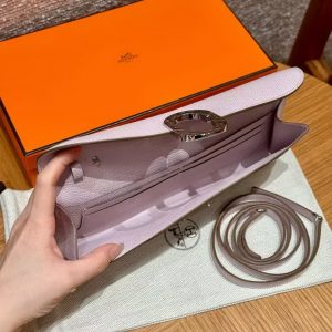Hermes Maillon To Go Wallet Handmade In Epsom Calfskin Leather Silver Hardware 09 Mauve Pale - Image 8