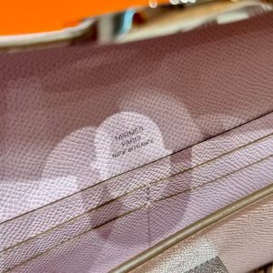 Hermes Maillon To Go Wallet Handmade In Epsom Calfskin Leather Silver Hardware 09 Mauve Pale - Image 7