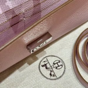 Hermes Maillon To Go Wallet Handmade In Epsom Calfskin Leather Silver Hardware 09 Mauve Pale - Image 6