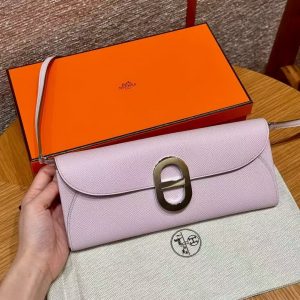 Hermes Maillon To Go Wallet Handmade In Epsom Calfskin Leather Silver Hardware 09 Mauve Pale - Image 4