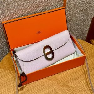 Hermes Maillon To Go Wallet Handmade In Epsom Calfskin Leather Silver Hardware 09 Mauve Pale - Image 3