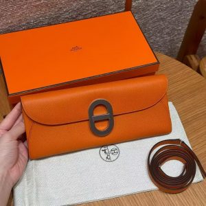 Hermes Maillon To Go Wallet Handmade In Epsom Calfskin Leather Silver Hardware 93 Orange