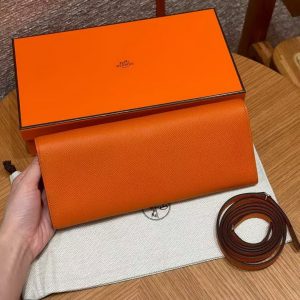 Hermes Maillon To Go Wallet Handmade In Epsom Calfskin Leather Silver Hardware 93 Orange - Image 2